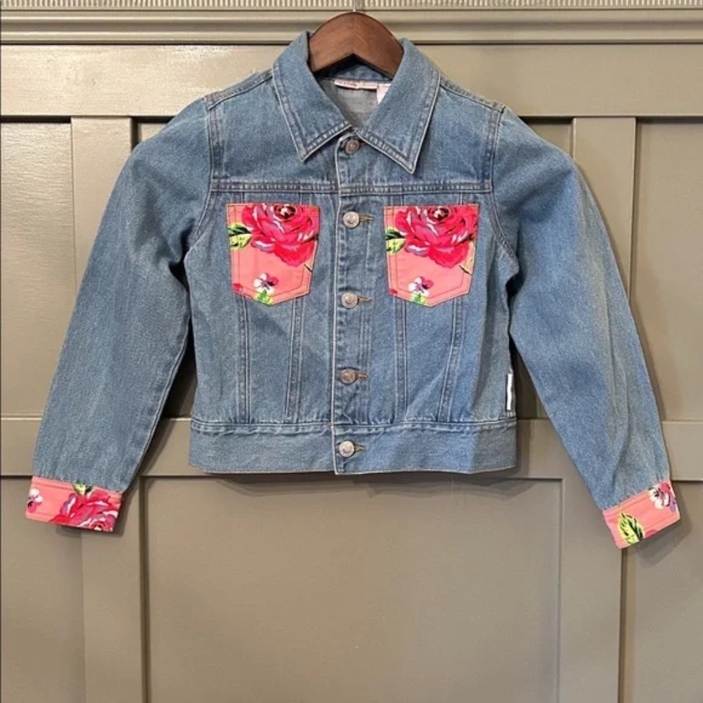 Vintage Mary Kate and Ashley Denim Jean Jacket Floral Pockets Size Medium 7 / 8
